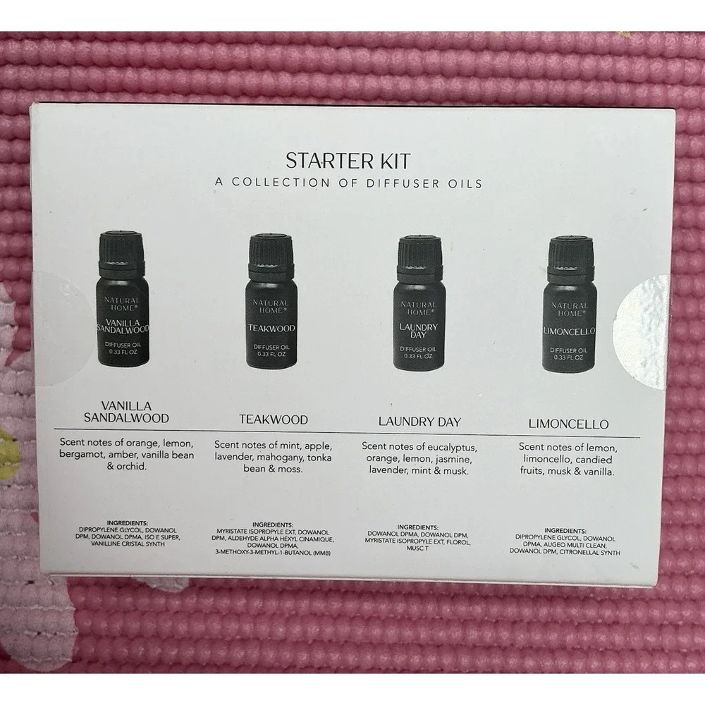 Natural Home Oil Diffuser Starter Kit - Set Of 4 - Essential Oils - Open Box